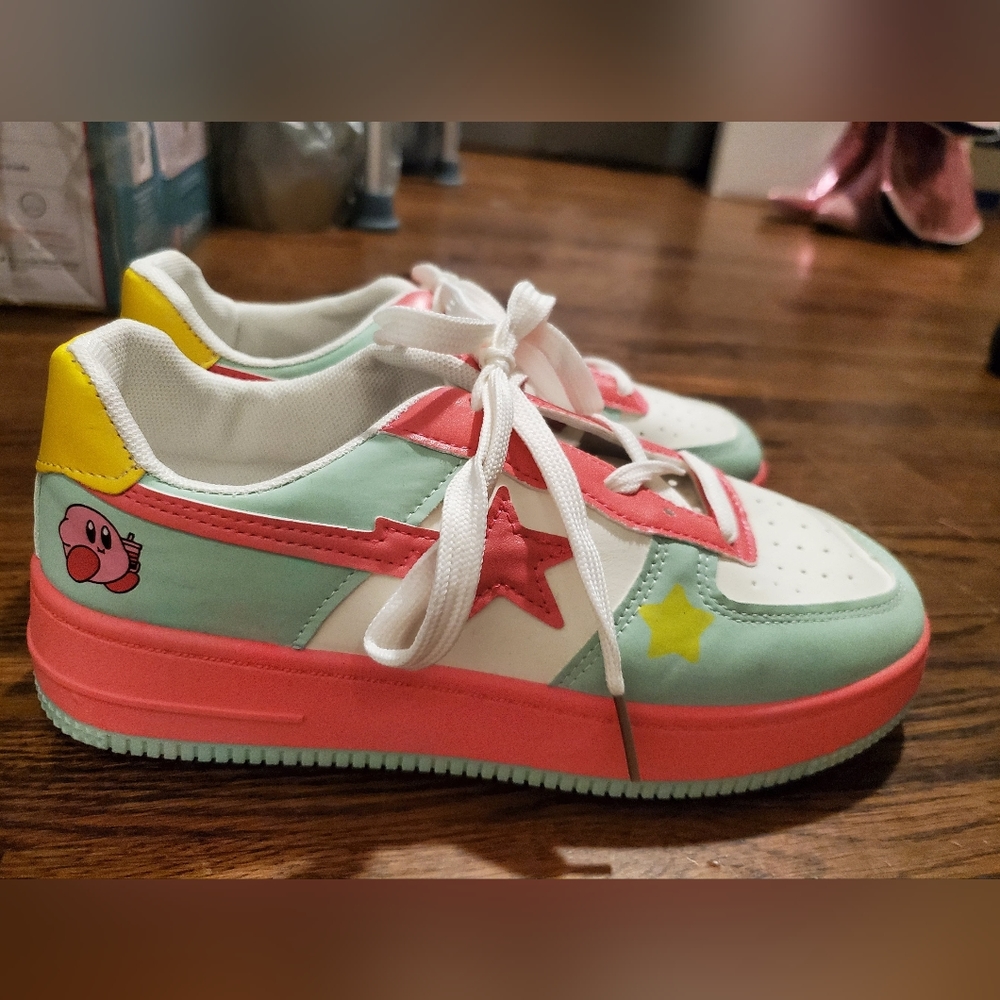 Pink yellow and blue Kirby sneakers